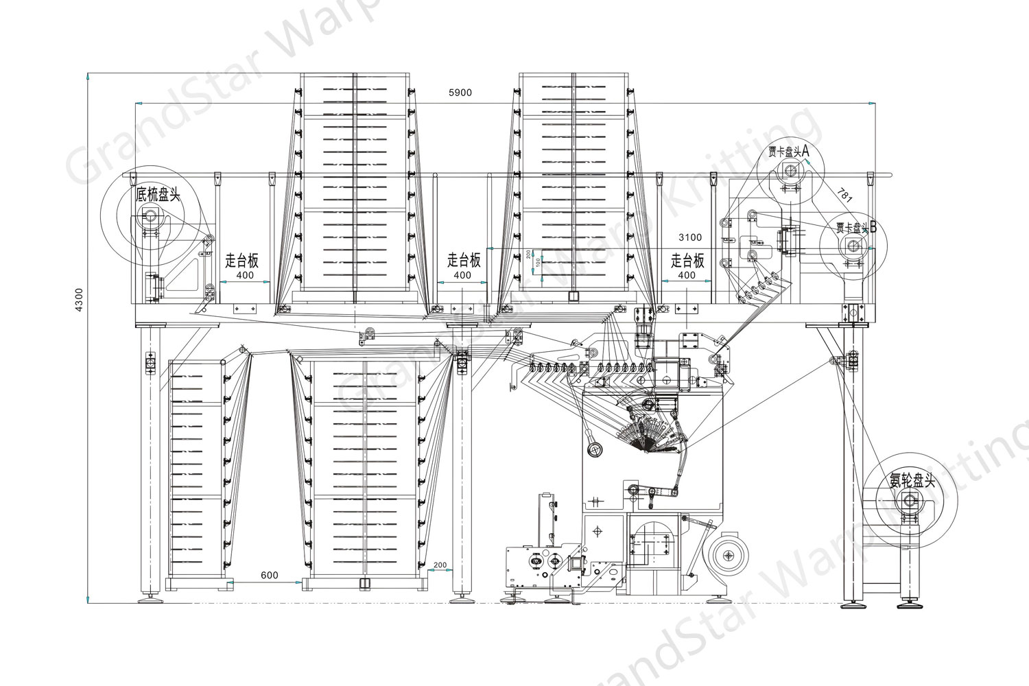GrandStar fall plate raschel lace machine 91/1/36B drawing